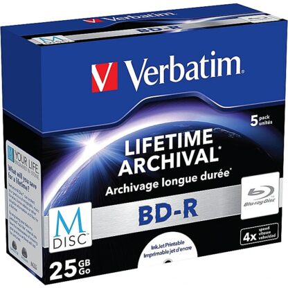 Verbatim BluRay M-DISC BD-R Verbatim [ jewel case 5 | 25GB | 4x | Inkjet Printable ] 43823 0023942438236